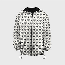 Куртка с капюшоном детская Сердечки черно-белые паттерн, цвет: 3D-черный