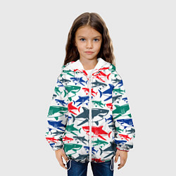 Куртка с капюшоном детская Стая разноцветных акул - паттерн, цвет: 3D-белый — фото 2