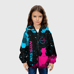 Куртка с капюшоном детская Nissan - neon gradient: символ и надпись вертикаль, цвет: 3D-черный — фото 2