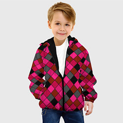Куртка с капюшоном детская Розово-красный геометрический узор, цвет: 3D-черный — фото 2