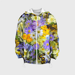 Куртка с капюшоном детская Цветочная летняя поляна, цвет: 3D-белый