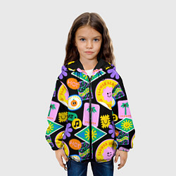 Куртка с капюшоном детская Летние наклейки pop-art паттерн, цвет: 3D-черный — фото 2