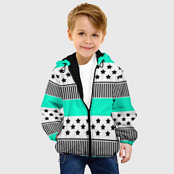 Куртка с капюшоном детская Комбинированный полосатый черно-голубой узор, цвет: 3D-черный — фото 2
