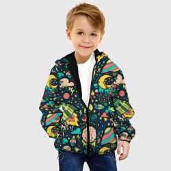 Куртка с капюшоном детская Space alien objects, цвет: 3D-черный — фото 2