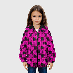 Куртка с капюшоном детская Black and pink hearts pattern on checkered, цвет: 3D-черный — фото 2