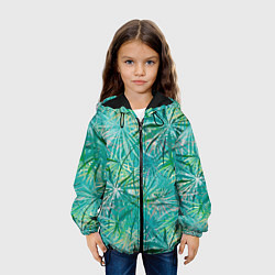 Куртка с капюшоном детская Тропические листья на зеленом фоне, цвет: 3D-черный — фото 2