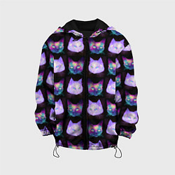 Куртка с капюшоном детская Неоновые кошачьи морды, цвет: 3D-черный