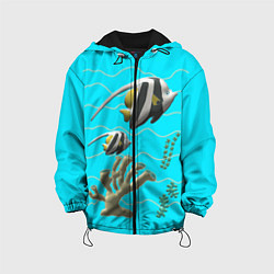 Куртка с капюшоном детская Подводный мир рыбки кораллы, цвет: 3D-черный