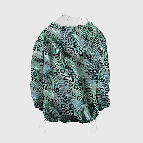 Детская куртка Листья пальмы на леопардовом серо - зеленом фоне / 3D-Белый – фото 2