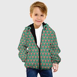 Куртка с капюшоном детская Паттерн из цветов на зеленом фоне, цвет: 3D-черный — фото 2