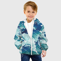 Куртка с капюшоном детская Несущиеся морские волны, цвет: 3D-белый — фото 2