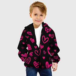 Куртка с капюшоном детская Розовые сердца, цвет: 3D-черный — фото 2