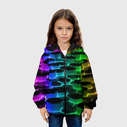 Куртка с капюшоном детская Неоновые шестиугольники, цвет: 3D-черный — фото 2