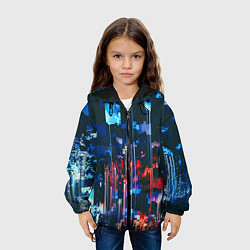 Куртка с капюшоном детская Огни большого города - Глитч, цвет: 3D-черный — фото 2