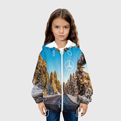 Куртка с капюшоном детская Мерседес - зимняя дорога через лес, цвет: 3D-белый — фото 2