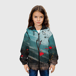 Куртка с капюшоном детская Абстрактные пластины в синем тумане и краски, цвет: 3D-черный — фото 2