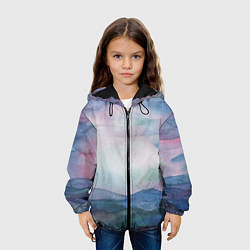 Куртка с капюшоном детская Горный пейзаж акварель, цвет: 3D-черный — фото 2
