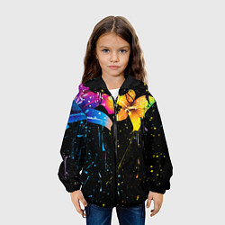 Куртка с капюшоном детская Цветные лилии, цвет: 3D-черный — фото 2