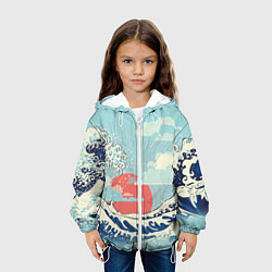 Куртка с капюшоном детская Морской пейзаж с большими волнами на закате, цвет: 3D-белый — фото 2