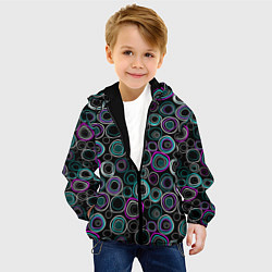 Куртка с капюшоном детская Узор ретро круги и кольца на черном фоне, цвет: 3D-черный — фото 2