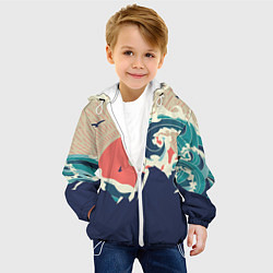 Куртка с капюшоном детская Большая океанская волна и силуэт пустынного остров, цвет: 3D-белый — фото 2