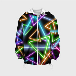 Куртка с капюшоном детская Неоновые треугольники - текстура, цвет: 3D-белый