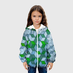 Куртка с капюшоном детская Зелёные и серые абстрактные кубы с оптической иллю, цвет: 3D-белый — фото 2