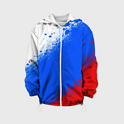 Куртка с капюшоном детская Флаг России - триколор, цвет: 3D-белый