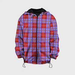 Куртка с капюшоном детская Ткань Шотландка красно-синяя, цвет: 3D-черный