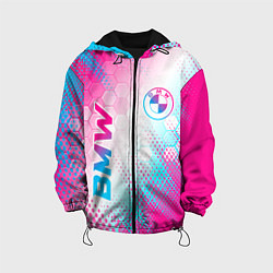 Куртка с капюшоном детская BMW neon gradient style: надпись, символ, цвет: 3D-черный