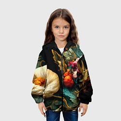 Куртка с капюшоном детская Винтажные цветы акварелью, цвет: 3D-черный — фото 2