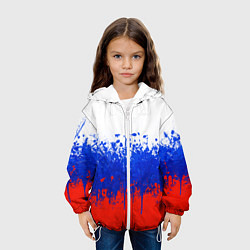 Куртка с капюшоном детская Флаг России с горизонтальными подтёками, цвет: 3D-белый — фото 2
