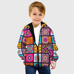 Куртка с капюшоном детская Пэчворк - мандалы, цвет: 3D-черный — фото 2
