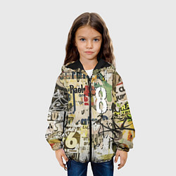 Куртка с капюшоном детская Восьмёрка на фоне рваных афиш, цвет: 3D-черный — фото 2
