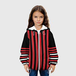 Куртка с капюшоном детская Красно черный полосатый узор, цвет: 3D-белый — фото 2