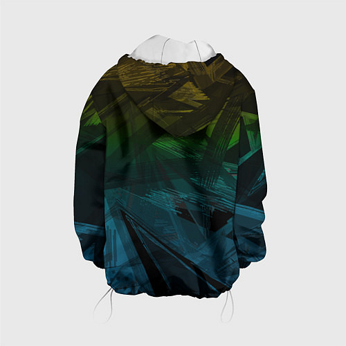 Детская куртка Черный абстрактный узор на сине-зеленом фоне / 3D-Белый – фото 2