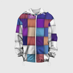 Куртка с капюшоном детская Геометрическое множество разноцветных квадратов, цвет: 3D-белый