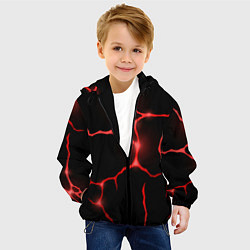 Куртка с капюшоном детская Красные неоновые трещины, цвет: 3D-черный — фото 2