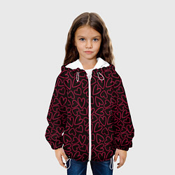 Куртка с капюшоном детская Розовые сердечки на темном фоне, цвет: 3D-белый — фото 2