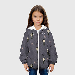 Куртка с капюшоном детская Уэнсдей, Вещь и вороны - паттерн, цвет: 3D-белый — фото 2
