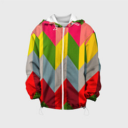 Куртка с капюшоном детская Разноцветный ромбический абстрактный паттерн, цвет: 3D-белый