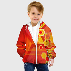 Куртка с капюшоном детская Текстура соты оранжевый, цвет: 3D-белый — фото 2