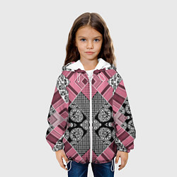 Куртка с капюшоном детская Геометрический розово-черный с белым узор, цвет: 3D-белый — фото 2