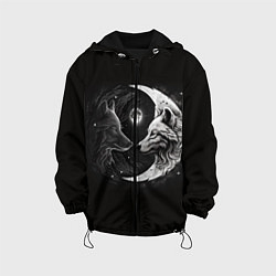 Куртка с капюшоном детская Волки инь-янь луна, цвет: 3D-черный