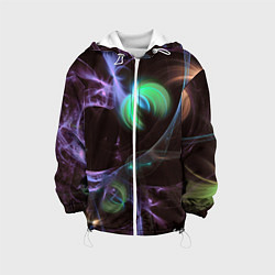 Куртка с капюшоном детская Магические фиолетовые волны и цветные космические, цвет: 3D-белый