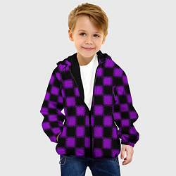 Куртка с капюшоном детская Фиолетовый черный узор Шахматка, цвет: 3D-черный — фото 2