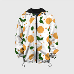 Куртка с капюшоном детская Апельсины с листьями, цвет: 3D-черный