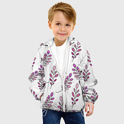 Куртка с капюшоном детская Дудл листья на белом - паттерн, цвет: 3D-белый — фото 2