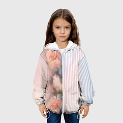 Куртка с капюшоном детская Цветы за стеклом - полосы с градиентом, цвет: 3D-белый — фото 2