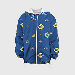 Куртка с капюшоном детская Паттерн - морской мир, цвет: 3D-белый